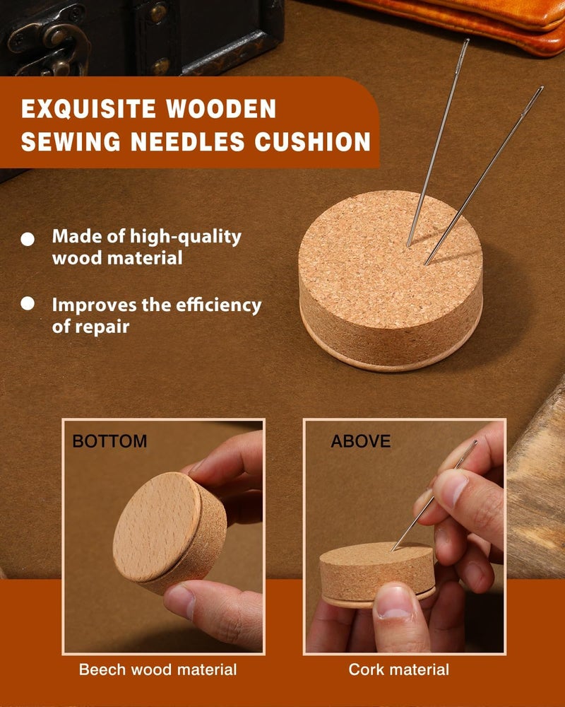 FOUSNOW 36 Pcs Heavy Duty Sewing Needles Kit, Curved Sewing Needles for Hand Sewing, Leather Sewing Needles with Wooden Sewing Needles Cushion, Needle Case for Leather Upholstery Repair Sewing - Image 4
